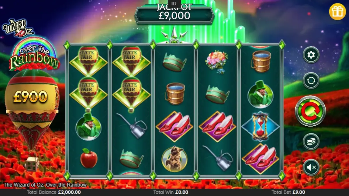 Tampilan visual slot The Wizard of Oz: Over the Rainbow dengan elemen magis